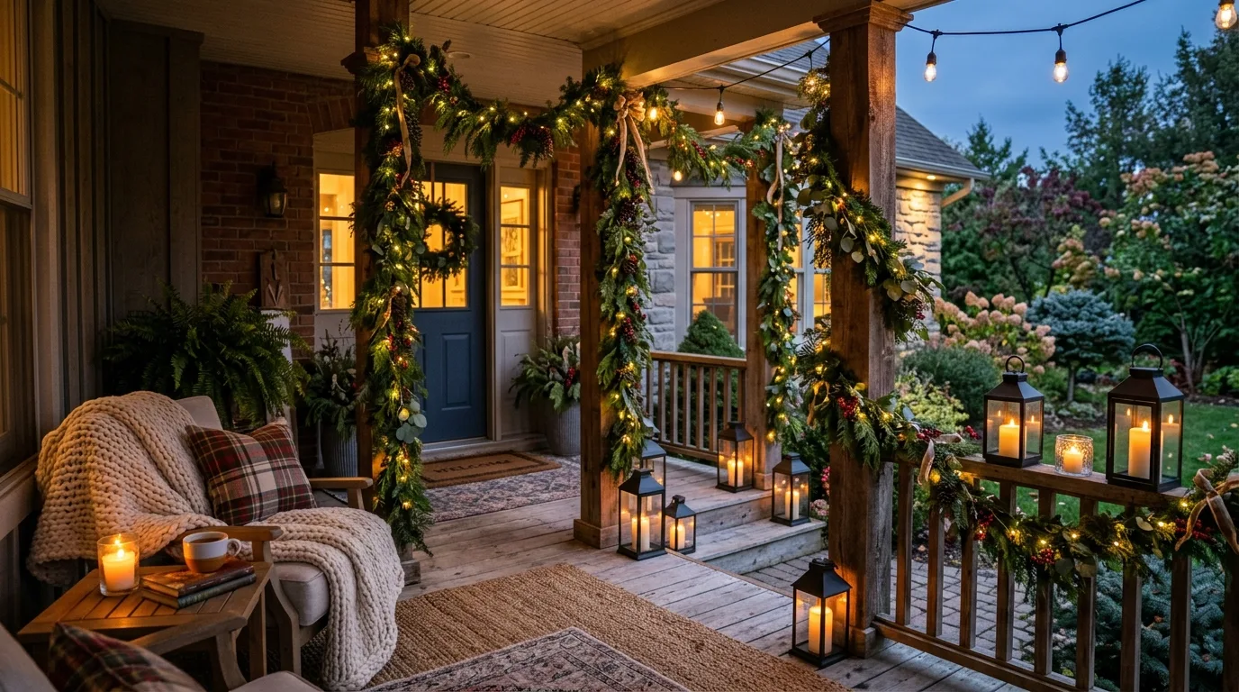 Garland Draped Over Porch Columns